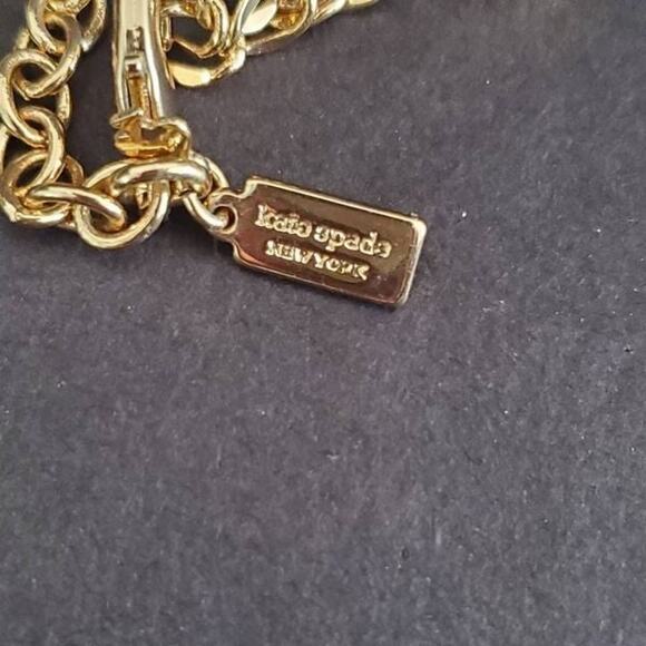 Kate Spade Necklace Gold Plated with Pale Pink Teardrops Surrounded by Crystals - Picture 3 of 7